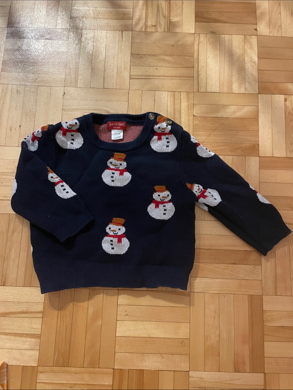 Petit Lem Navy Sweater with Snowman Motif